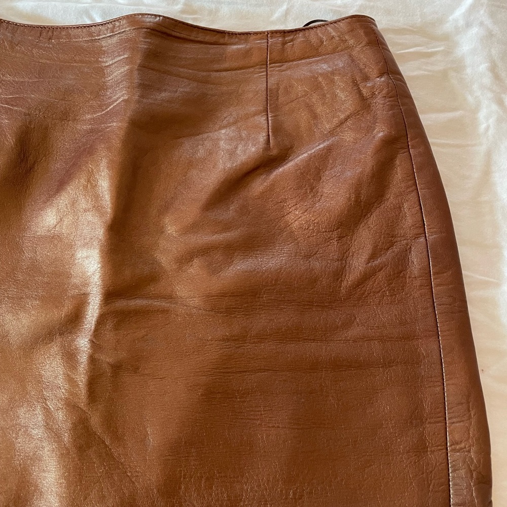 Kenar cognac 100% leather skirt size 12